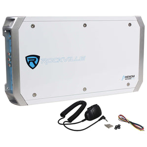 Rockville RXM-F4 Marine 4 Channel Amplifier 2400w Peak/600w RMS and PA Microphone