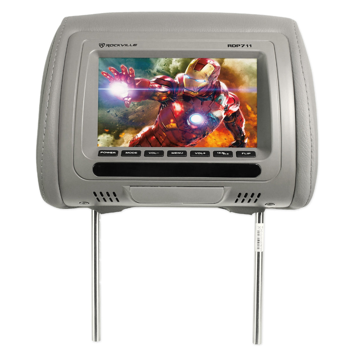 Rockville RDP711-GR 7” Grey Car Headrest Monitors w/DVD Player/USB/HDMI+Games+SD