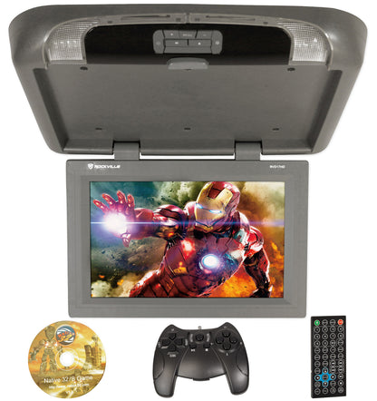 Rockville RVD17HD Grey-GR 17" Flip Down Car Monitor w DVD/HDMI/USB/SD/Games Gray
