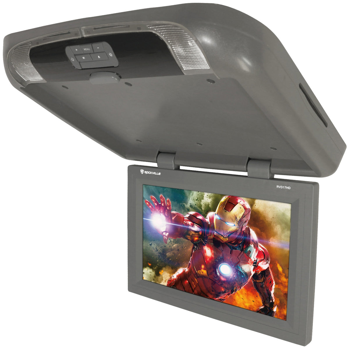 Rockville RVD17HD Grey-GR 17" Flip Down Car Monitor w DVD/HDMI/USB/SD/Games Gray
