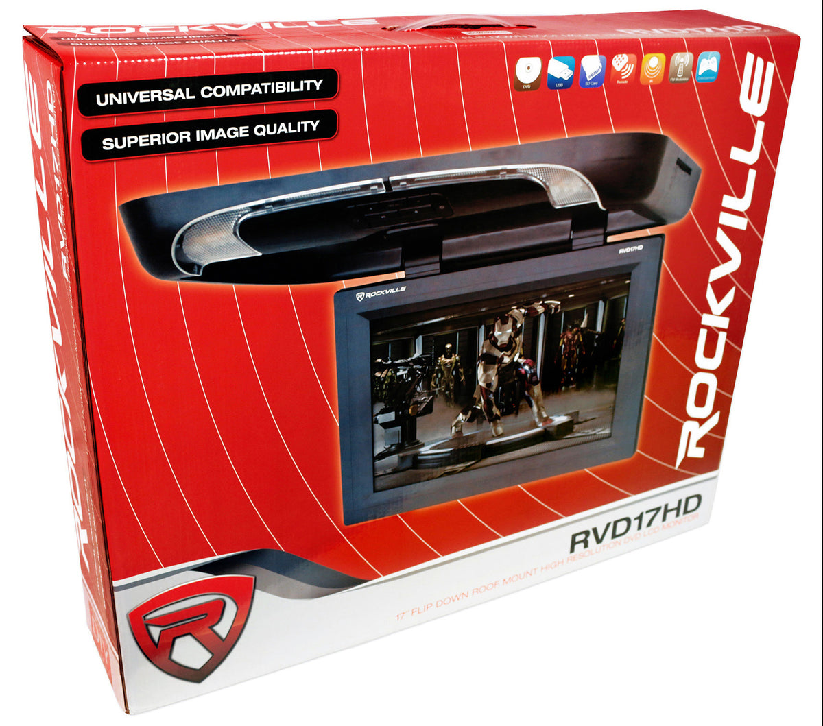 Rockville RVD17HD Grey-GR 17" Flip Down Car Monitor w DVD/HDMI/USB/SD/Games Gray