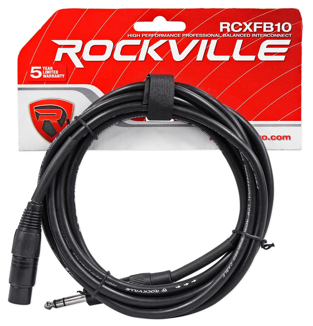 Rockville RCXFB10B 10' Female XLR to 1/4'' TRS Cable Black, 100% Copper