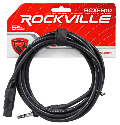 Rockville RCXFB10B 10' Female XLR to 1/4'' TRS Cable Black, 100% Copper