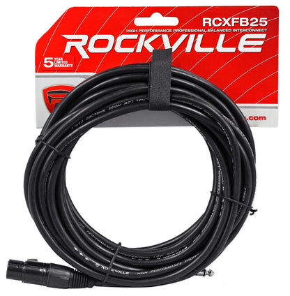 Rockville RCXFB25B 25' Female REAN XLR to 1/4'' TRS Cables Black 100% Copper