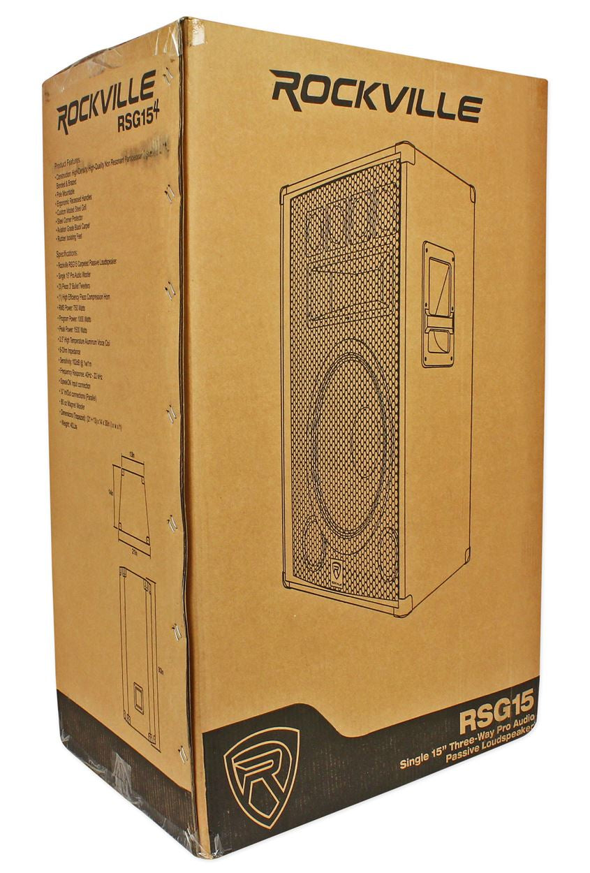 Rockville RSG15.4 15” 3-Way 1500 Watt 4-Ohm Passive DJ/Pro Audio PA Speaker