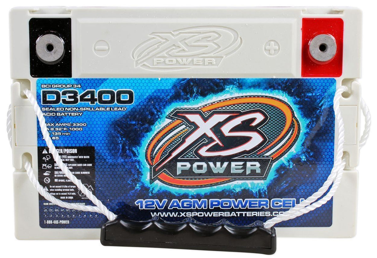 XS Power D3400 3300 Amp AGM Power Cell Car Audio Battery + Terminal Hardware
