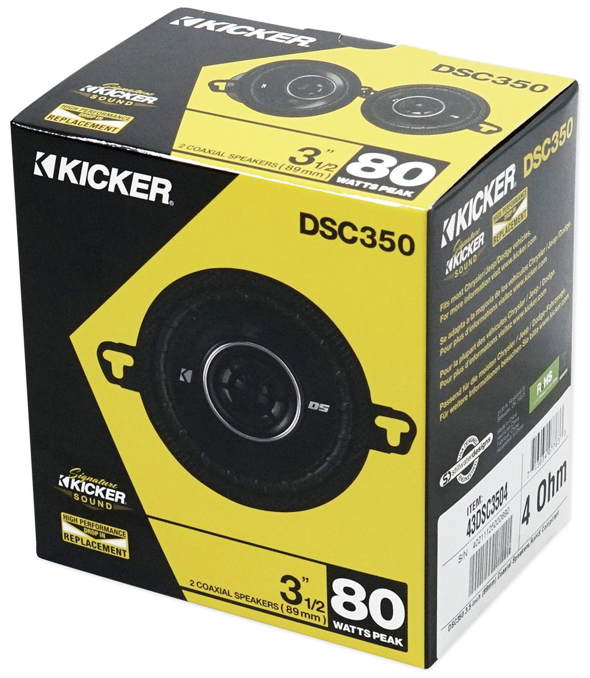 Pair Kicker 43DSC3504 DSC350 80 Watt 3.5" 3 1/2" 2-Way Car Stereo Speakers DS350