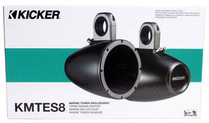 Pair Kicker 43KMTES8B Black Marine 8" Speaker Wakeboard Tower Enclosures KMTES8