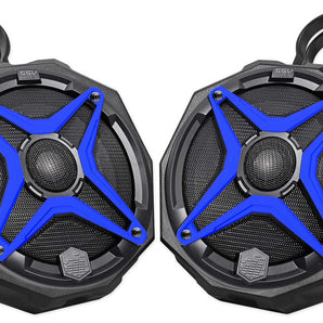 6.5" Roll Cage SSV Tower Speakers for Polaris General+Pod Enclosures+Blue Grills