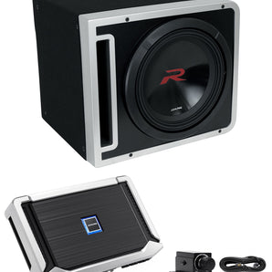 Alpine R2-SB12V 12" 750w R2-W12D4 Sub+Ported Sub Enclosure Box+Amp+Bass Knob