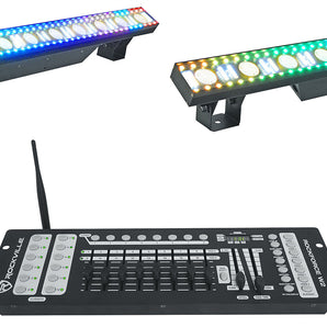 2) Rockville Pixel Hybrid Bar Battery Power Light Strips+Wireless DMX Controller