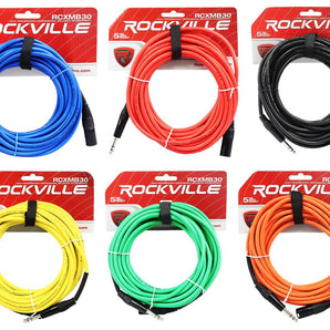 6 Rockville 30' Male REAN XLR to 1/4'' TRS Balanced Cable OFC (6 Colors)