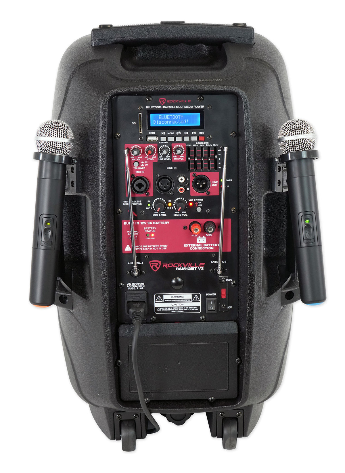 RAM12BT 12" Rechargeable 600W DJ PA Speaker+Mics/Bluetooth+Slip Cover