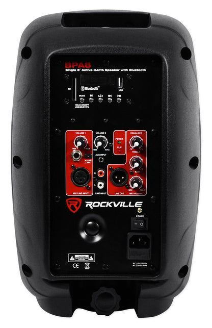 Rockville BPA8 8 inch Professional Powered Active 300w DJ PA Speaker w Bluetooth