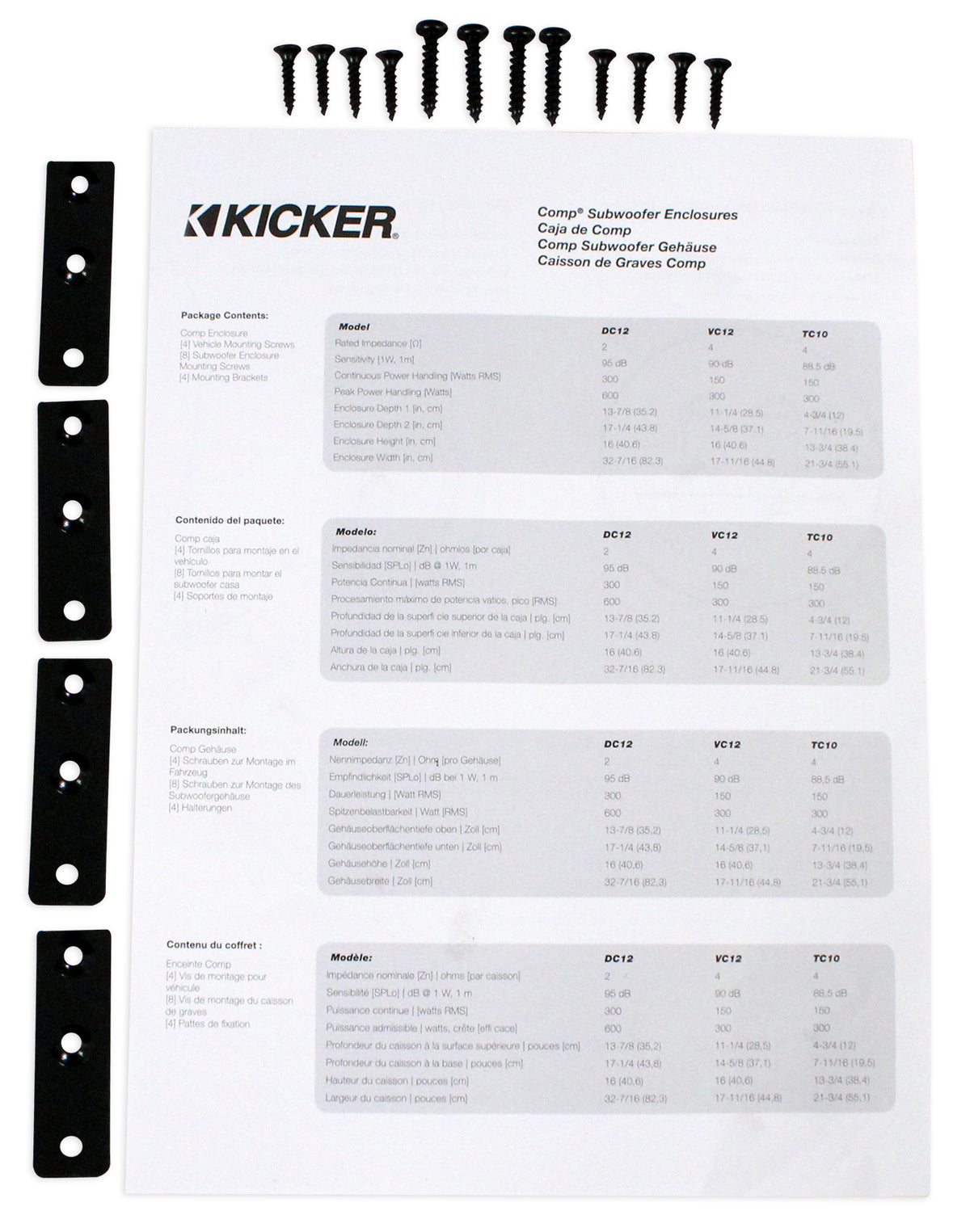 KICKER 43TC104 Comp 10" Subwoofer In Thin Profile Sub Box Enclosure, 4-Ohm