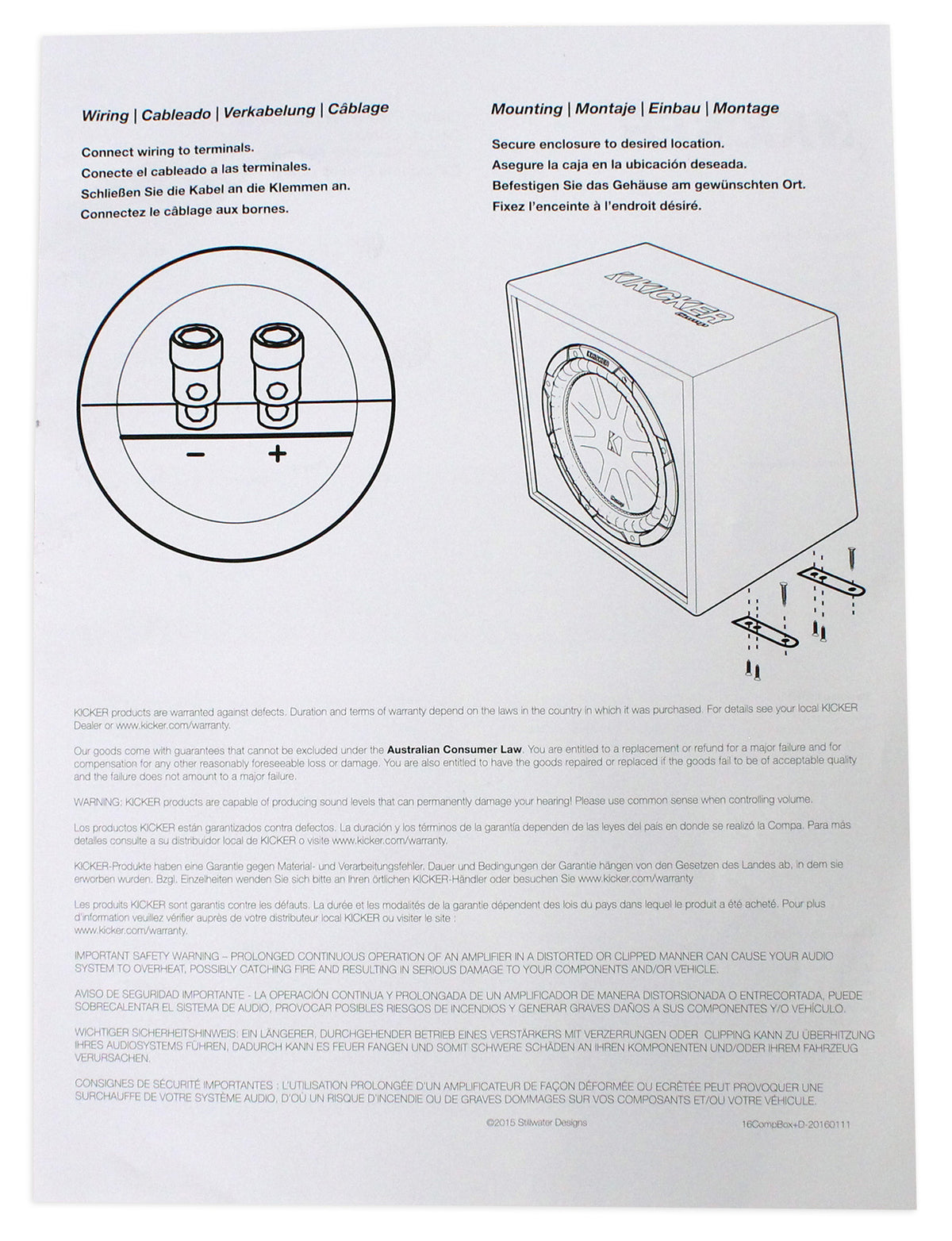 KICKER 43TC104 Comp 10" Subwoofer In Thin Profile Sub Box Enclosure, 4-Ohm