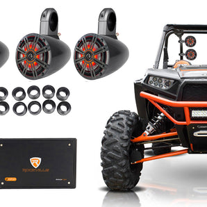 (4) KICKER 6.5" Tower Speakers w/LED's+4-Ch Amplifier For Polaris RZR/ATV/UTV