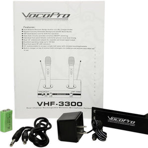 Vocopro VHF-3300 2 Channel VHF Dual Rechargeable Wireless Microphone System