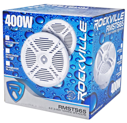 (2) Rockville RMSTS65W 6.5" 800 Watt Waterproof Marine Boat Speakers 2-Way White