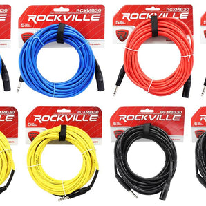 8 Rockville 30' Male REAN XLR to 1/4'' TRS Cable (4 Colors x 2 of Each)