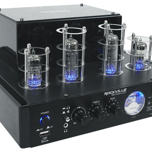 Rockville BluTube LED 70w Bluetooth Tube Amplifier/Home Stereo Receiver in Black