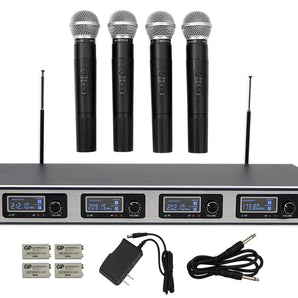 Rockville RWM4200VH VHF Wireless Quad HandHeld Microphone System w LCD Display!