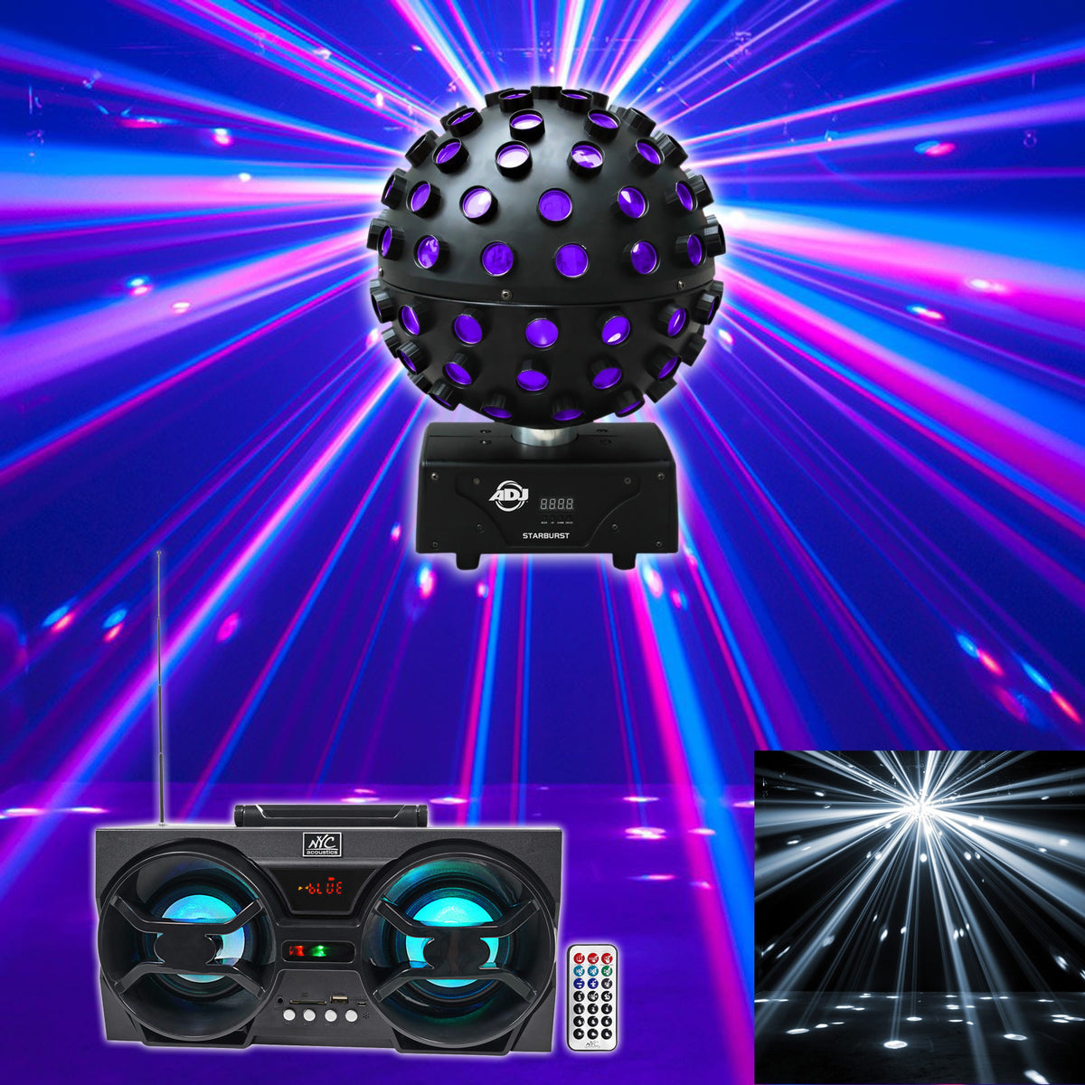 Starburst Multi Color Shooting Beam Lighting Effect + Bluetooth Boombox Speaker