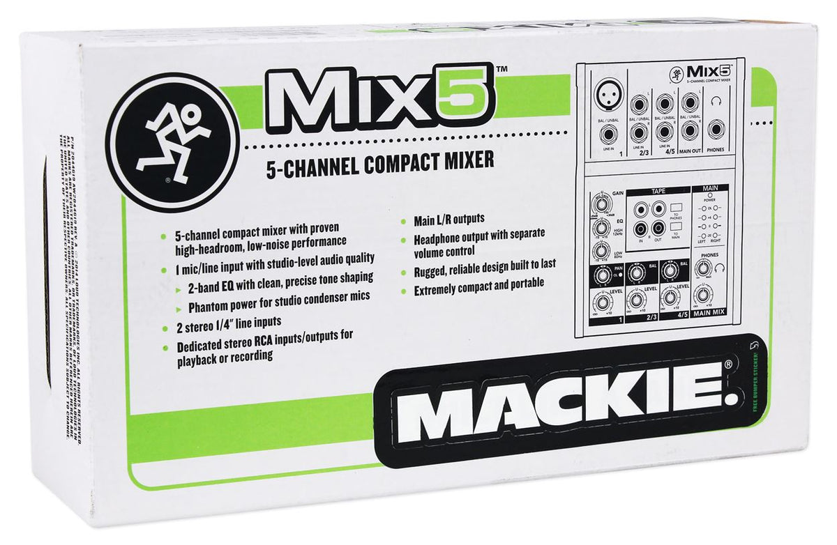 Mackie Mix5 Compact 5 Channel Mixer Proven High Headroom Low Noise Clarity