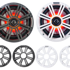 (2) KICKER KM65 6.5" Black LED Tower Speakers+Amp For Polaris RZR/ATV/UTV/CART