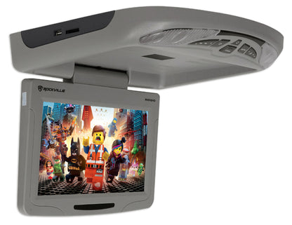 Rockville RVD12HD-GR 12" Grey Flip Down Car Monitor DVD/USB/SD Player + Games