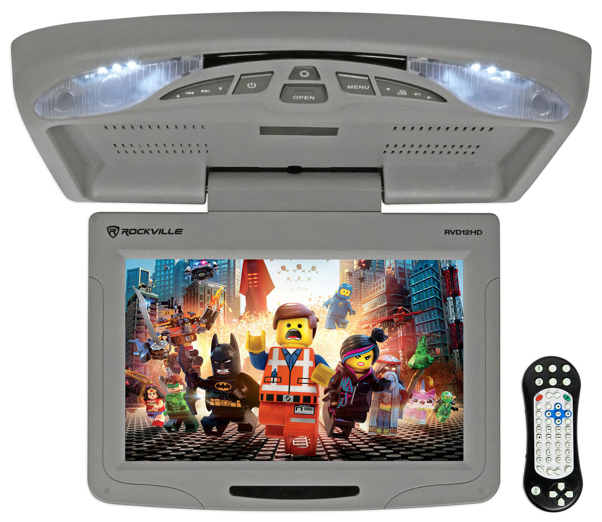 Rockville RVD12HD-GR 12" Grey Flip Down Car Monitor DVD/USB/SD Player + Games