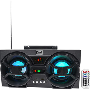 NYC Acoustics NPB3 Dual 4" 30w Bluetooth Boombox Speaker w/USB, SD, LED+Remote
