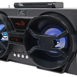 NYC Acoustics NPB3 Dual 4" 30w Bluetooth Boombox Speaker w/USB, SD, LED+Remote