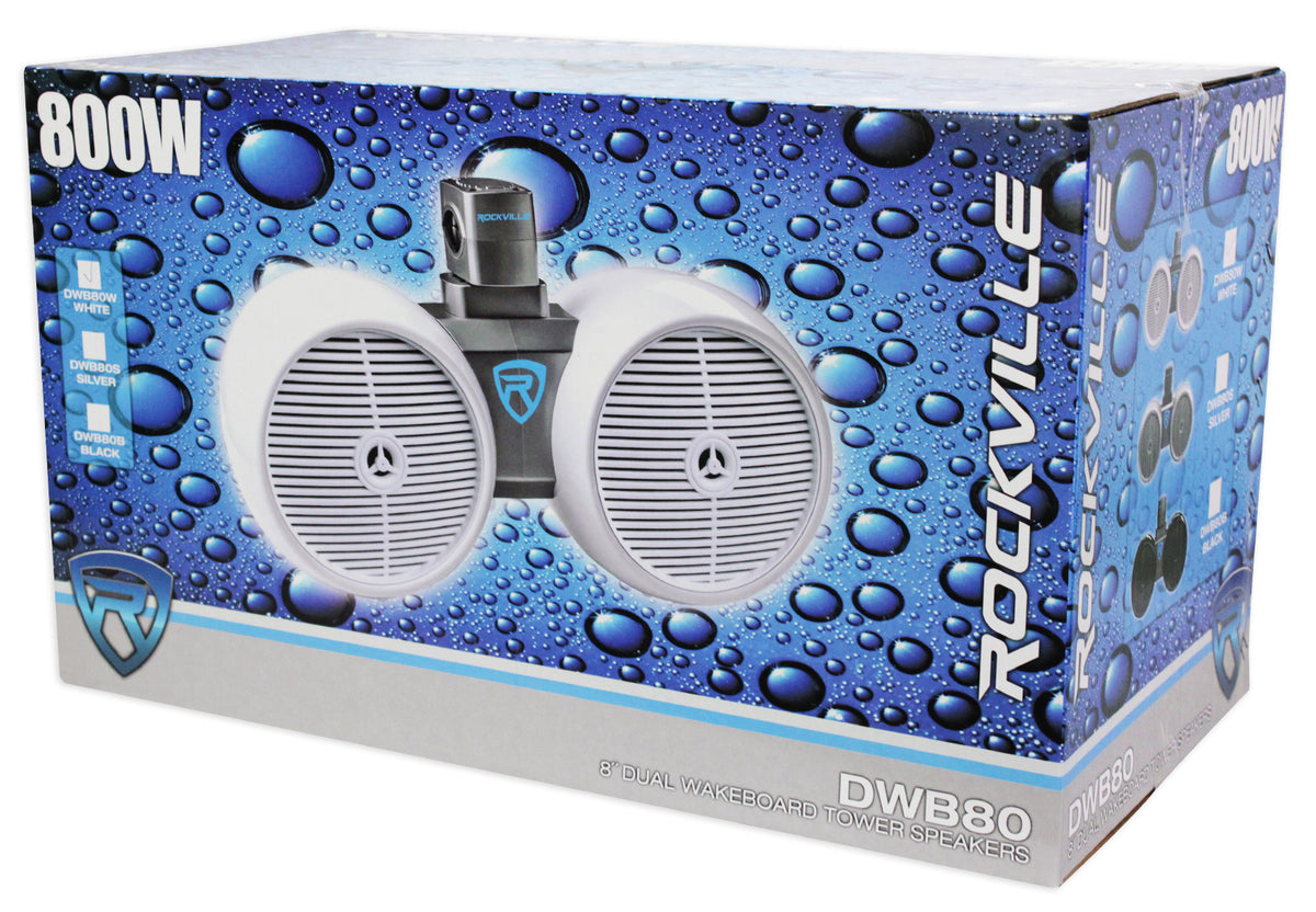 Rockville DWB80W Dual 8" White 800 Watt Marine Wakeboard Tower Speaker System
