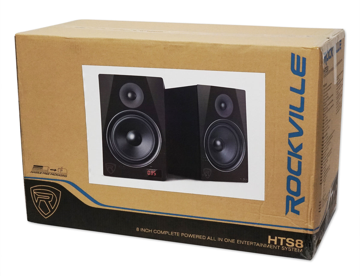 Rockville HTS8B Pair 8" 1000W Powered Home Theater Speakers Bluetooth/FM/USB/SD