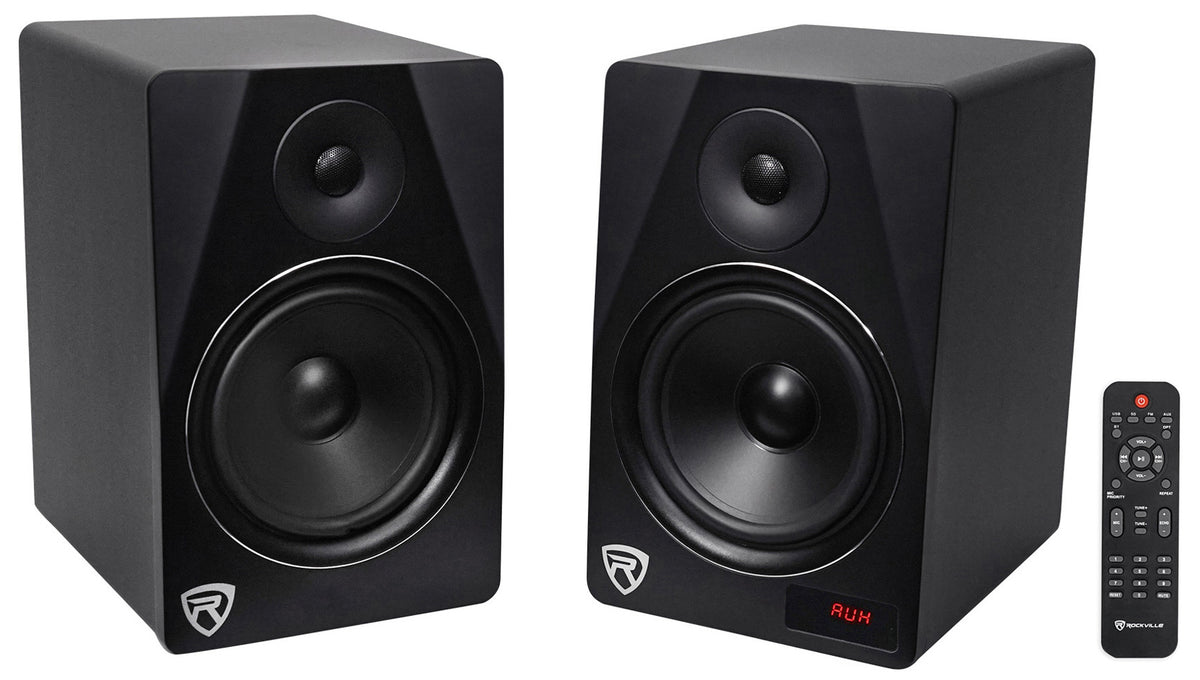 Rockville HTS8B Pair 8" 1000W Powered Home Theater Speakers Bluetooth/FM/USB/SD
