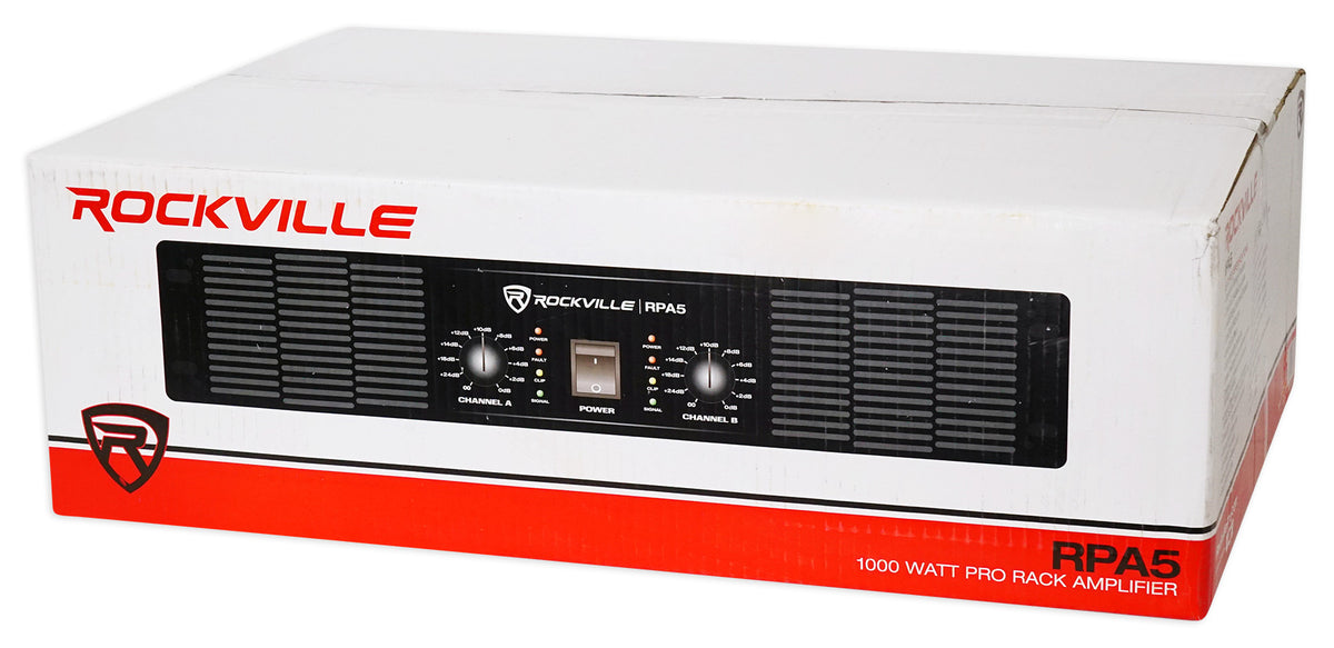 Rockville RPA5 1000w Peak/500w RMS 2 Channel Power Amplifier Pro/DJ Amp
