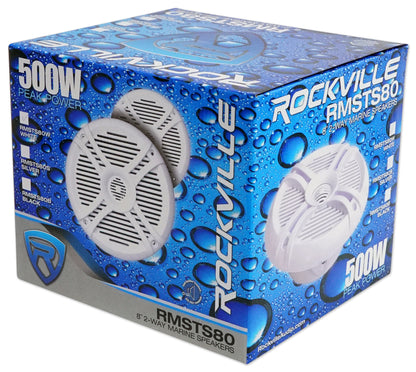(2) Rockville RMSTS80W 8 inch 1000w Waterproof Marine Boat Speakers 2-Way White