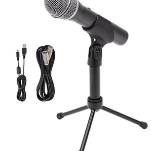 SAMSON Q2U USB+XLR Recording Podcast Dynamic Microphone+Cable+Clip+Desk Stand