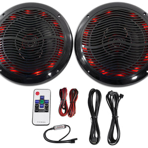 Rockville RMC65LB 6.5" 600w 2-Way Black Marine Speakers w/Multi Color LED+Remote