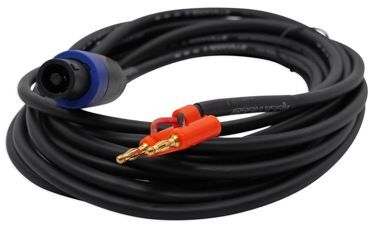 Rockville RSB16 20' Speakon to Banana Speaker Cable, 16 Gauge, 100% Copper!