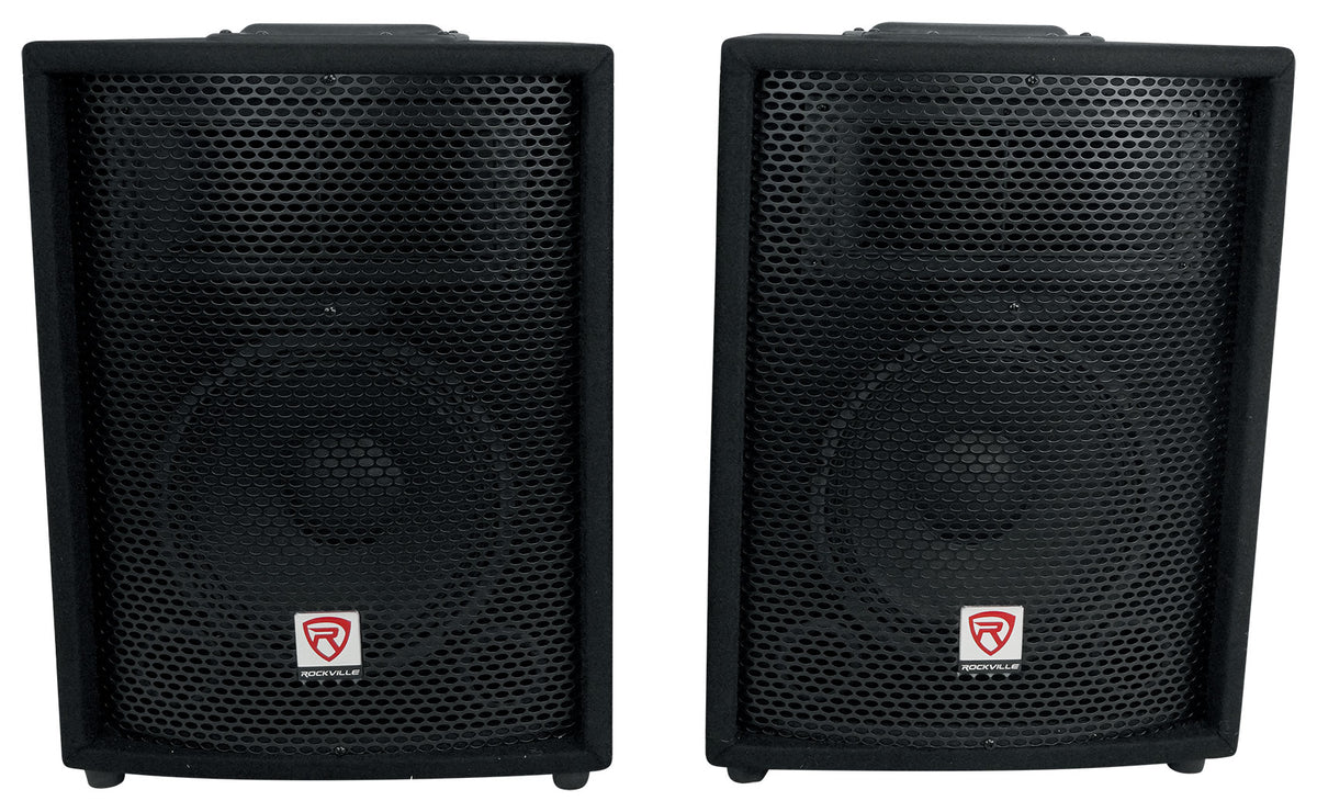 Pair Rockville 10" 800 Watt Passive Pro Audio PA Speakers+2 Stands+2 Metal Mics
