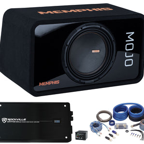 Memphis Audio MOJOE12S1 3000w MOJO 1212 12" Subwoofer+Sub Box+Amplifier+Amp Kit