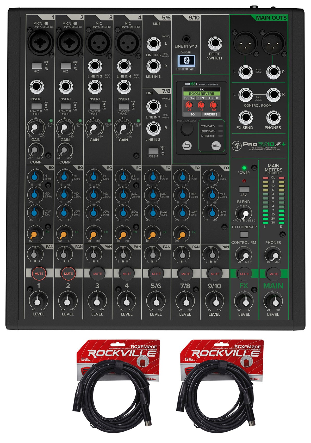ProFX10v3+ Mixer with Two 20' XLR Cables