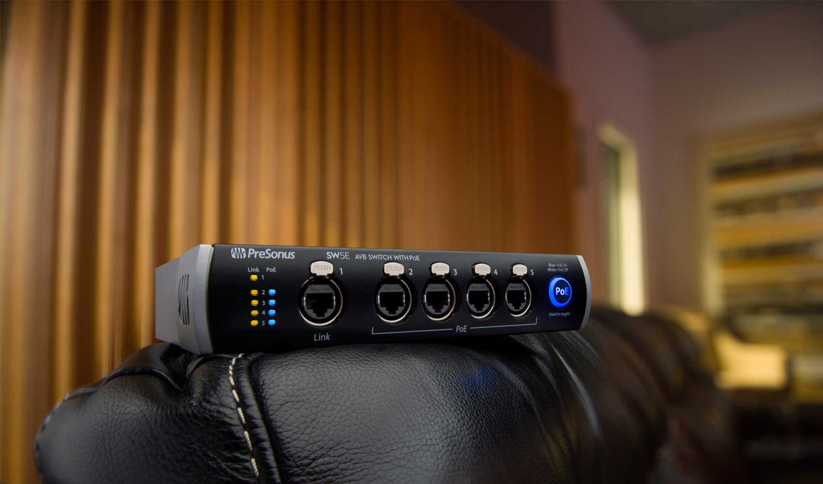 PRESONUS SW5E 5-Port AVB Switch w/ PoE, Rack Mountable, Rugged All-Metal Chassis