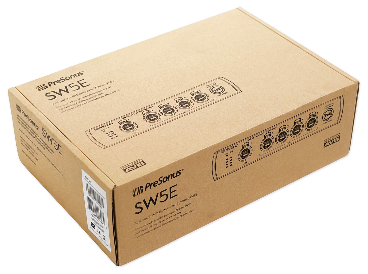 PRESONUS SW5E 5-Port AVB Switch w/ PoE, Rack Mountable, Rugged All-Metal Chassis