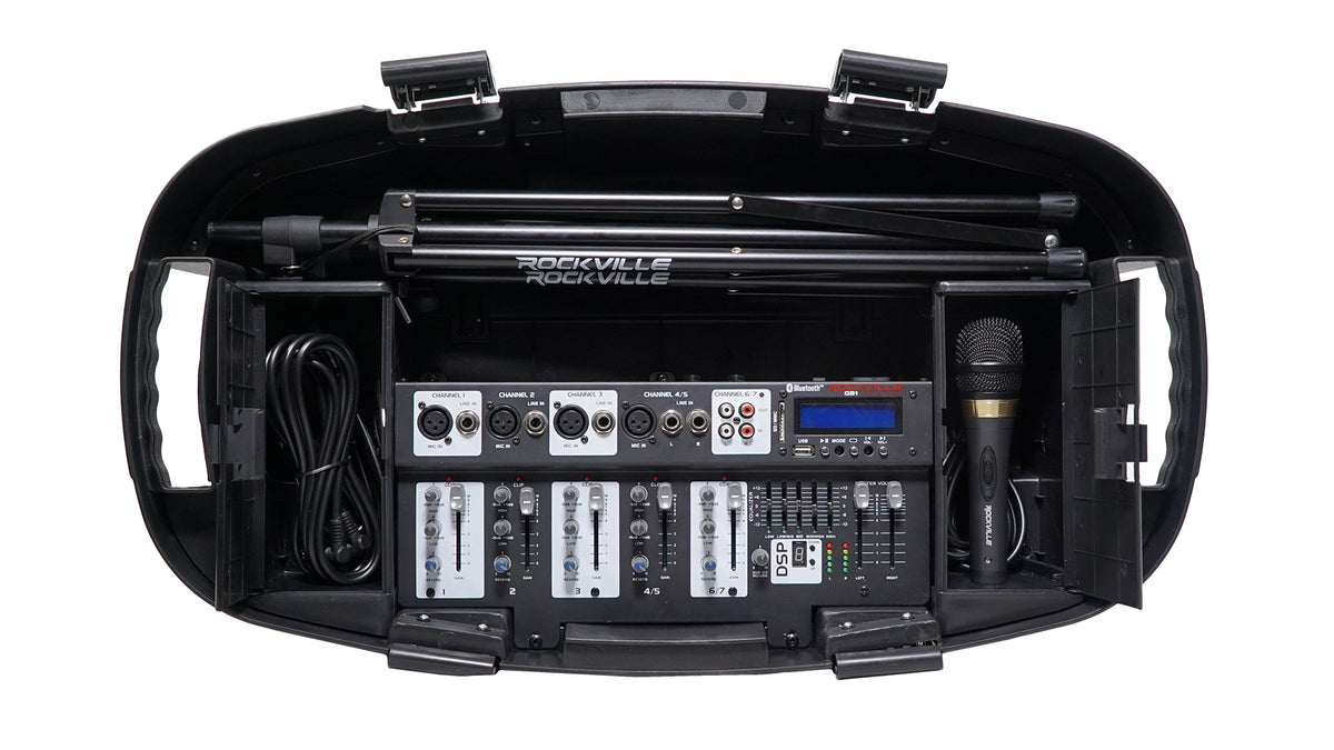 Rockville GB1 Portable Powered PA System W/ Mixer+Speakers+Stands+Mic DJ Package