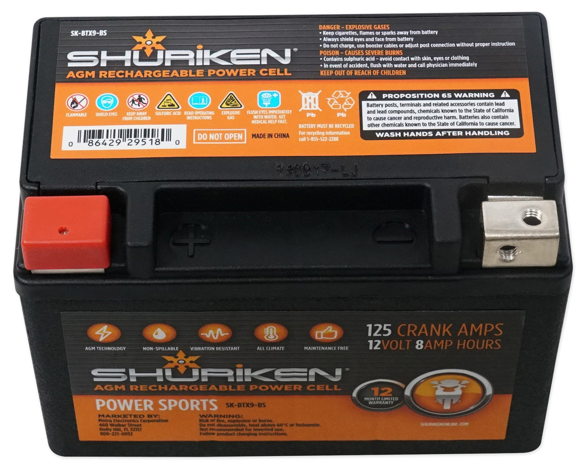Metra SK-BTX9-BS AGM Battery 125 CCA Crank Amps For Boat/ATV/UTV/Cart/Motorcycle
