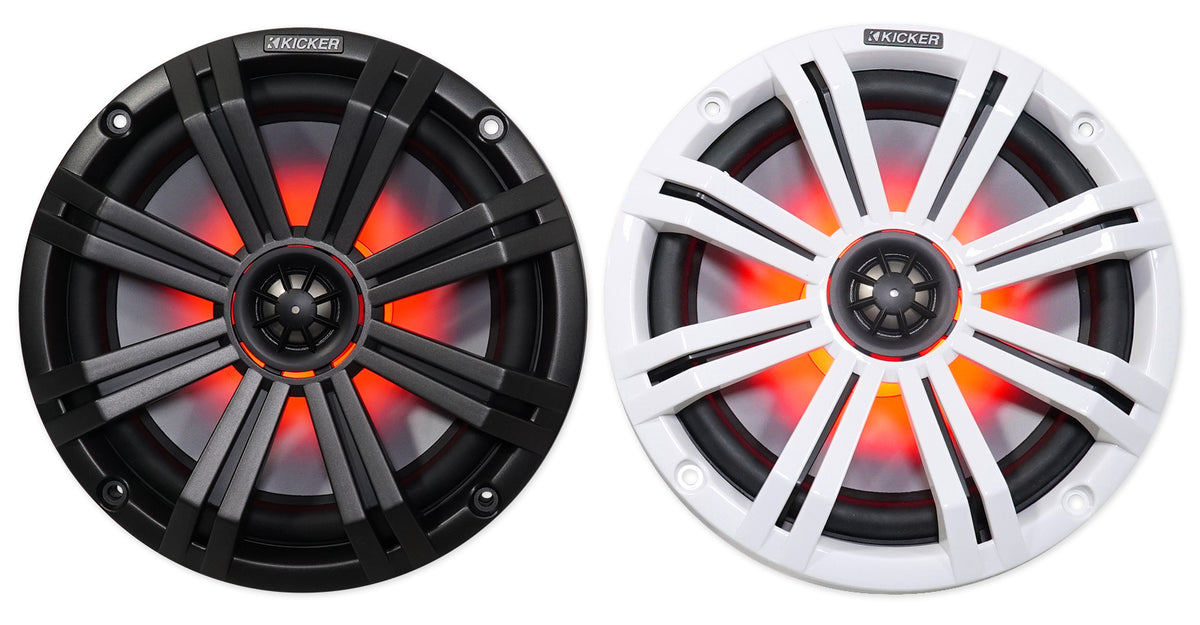 Pair KICKER 45KM84L 8" 600 Watt Marine Boat Waterproof Speakers w/ LED's KM8
