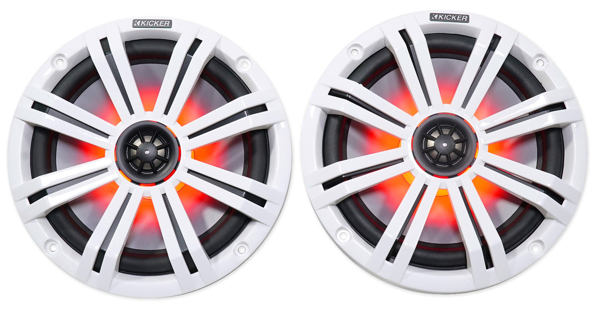 2) KICKER 45KM84L 8" 600 Watt Marine Boat Wakeboard Tower Speakers w/LED's KM8